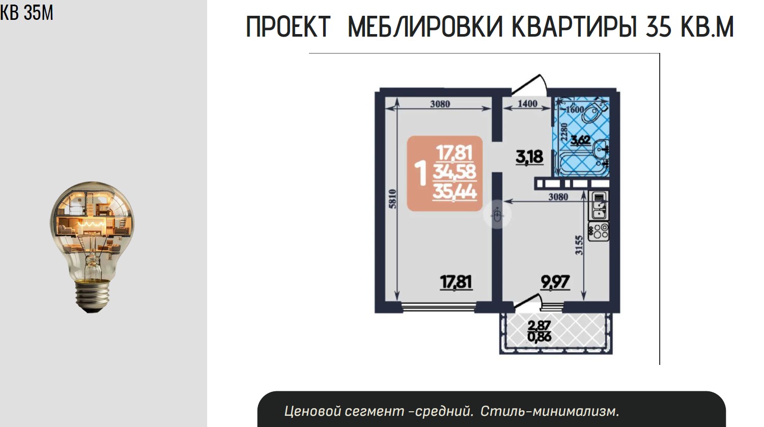 Комплексная меблировка квартиры 35 кв.м.